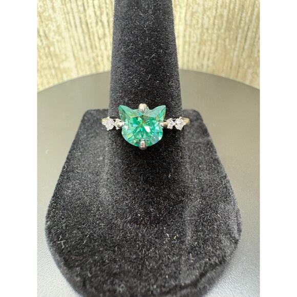 None and/or Unknown Jewelry - NEW 1.5ct Aquamarine Moissanite Cat Ring in 925 Silver